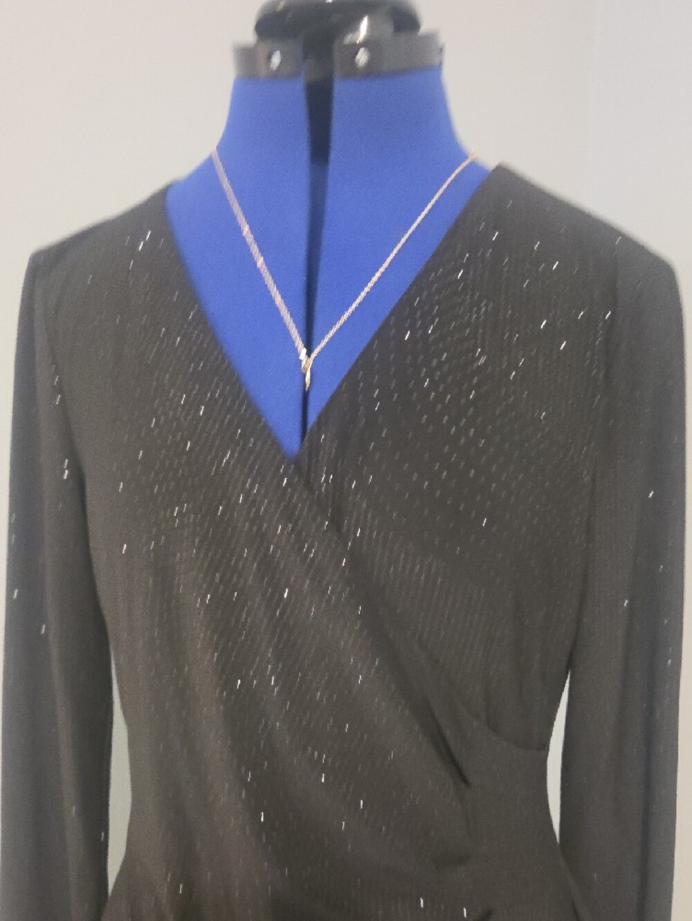 Calvin Klein Black Sparkle Wrap-Style Long Sleeve Dress - Picture 5 of 6